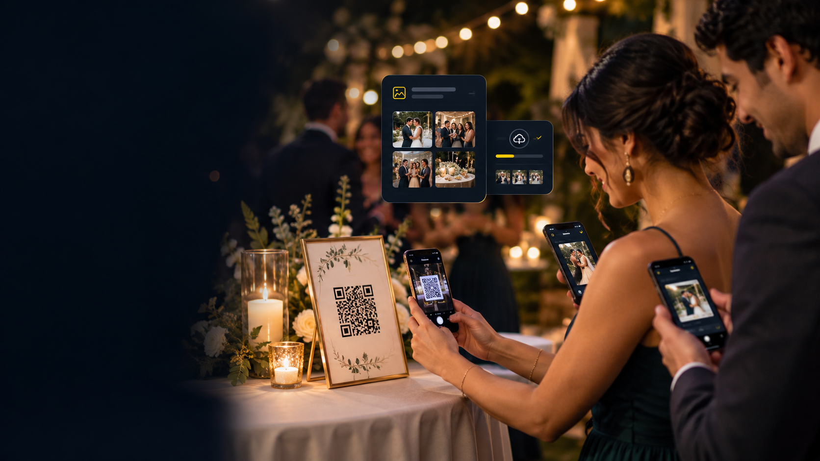 Guests scanning a free QR code to share event photos